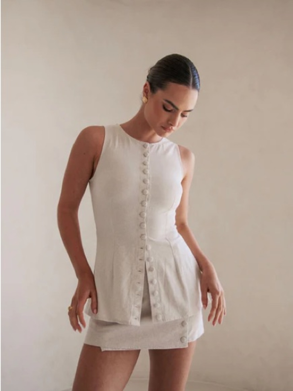 NWT! RiviaSabo Skirt Cream Button-Front Mini Skirt